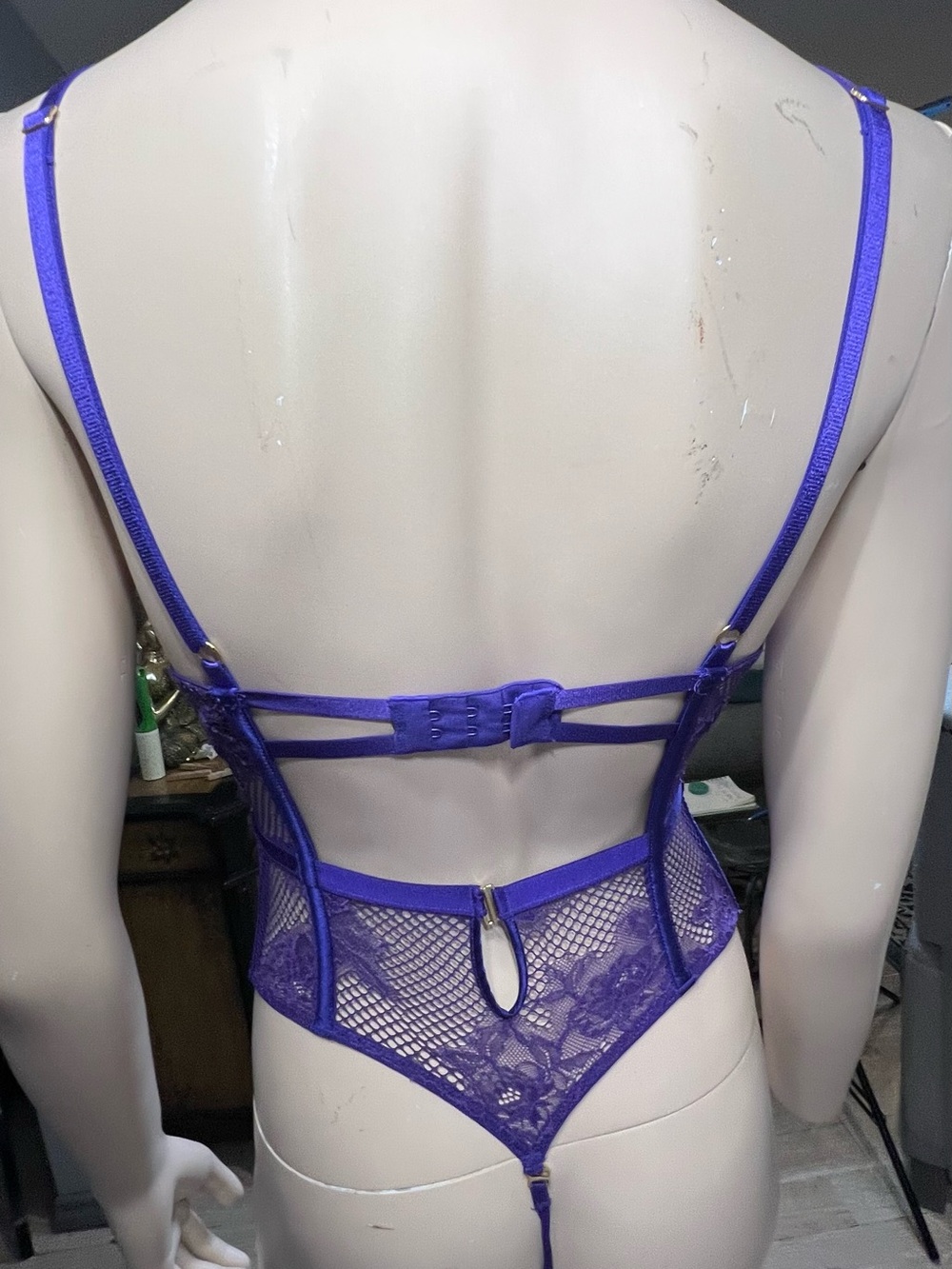 Victoria's Secret Deep Purple Lace & Satin Strappy Bodysuit - Picture 8 of 9